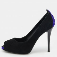 Giuseppe Zanotti Escarpins Peep Toe en daim noir avec embellissement Taille 36