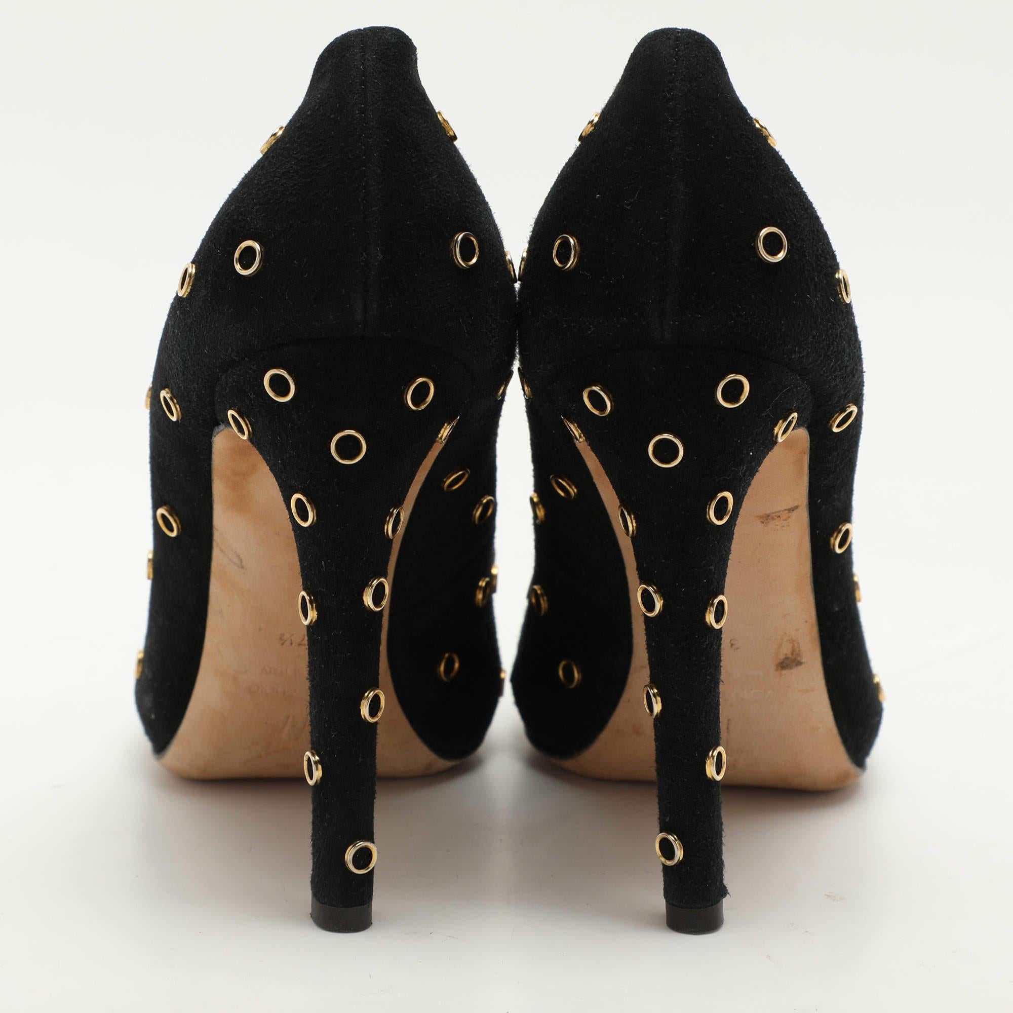Giuseppe Zanotti Escarpins Peep Toe en daim noir avec embellissement Taille 37.5 Pour femmes en vente