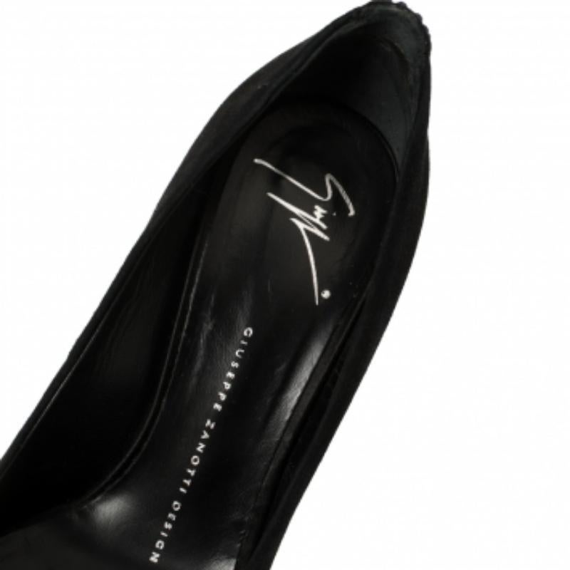 Giuseppe Zanotti Black Suede Embellished Peep Toe Pumps Size 37.5 For Sale 1