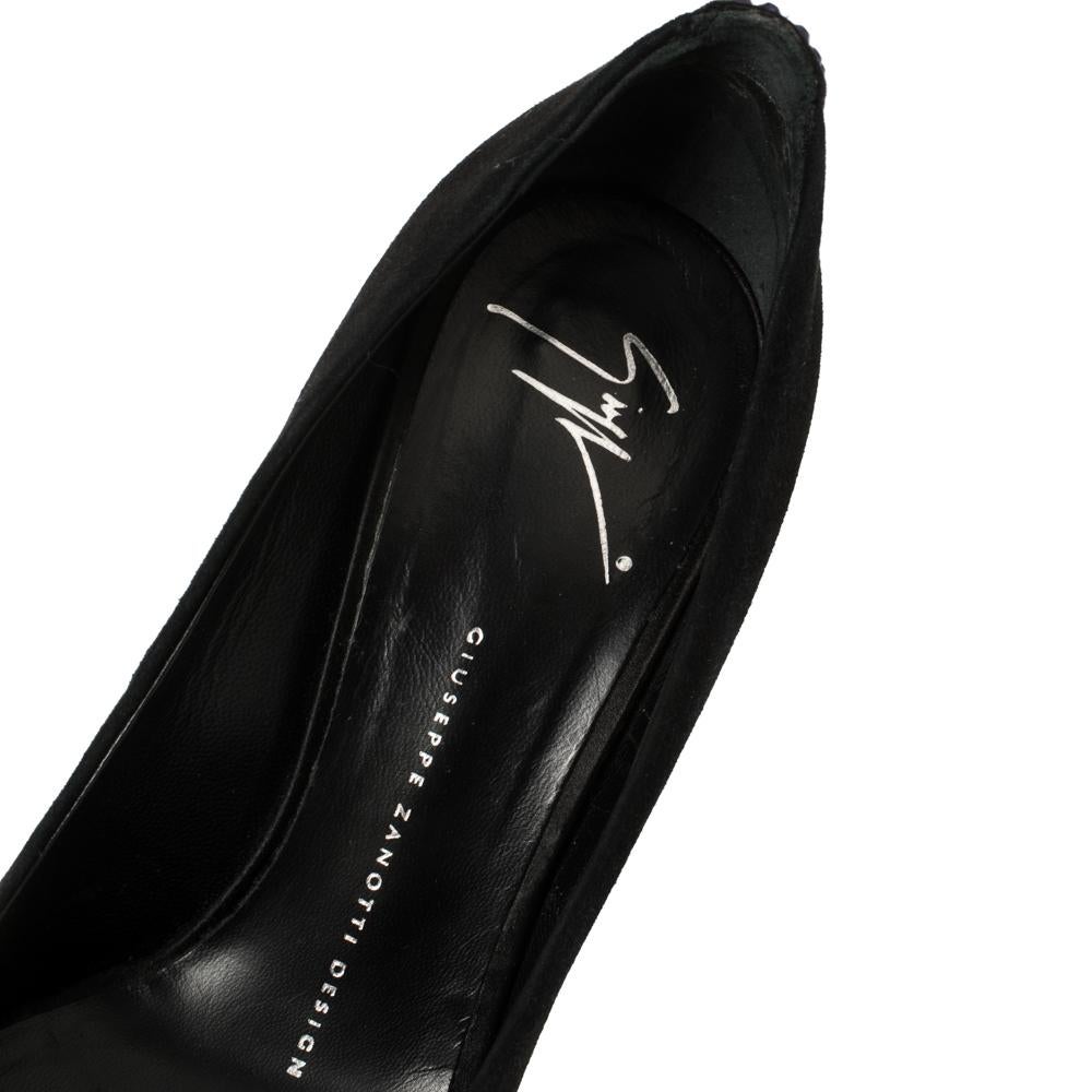 Giuseppe Zanotti Black Suede Embellished Peep Toe Pumps Size 37.5 For Sale 3