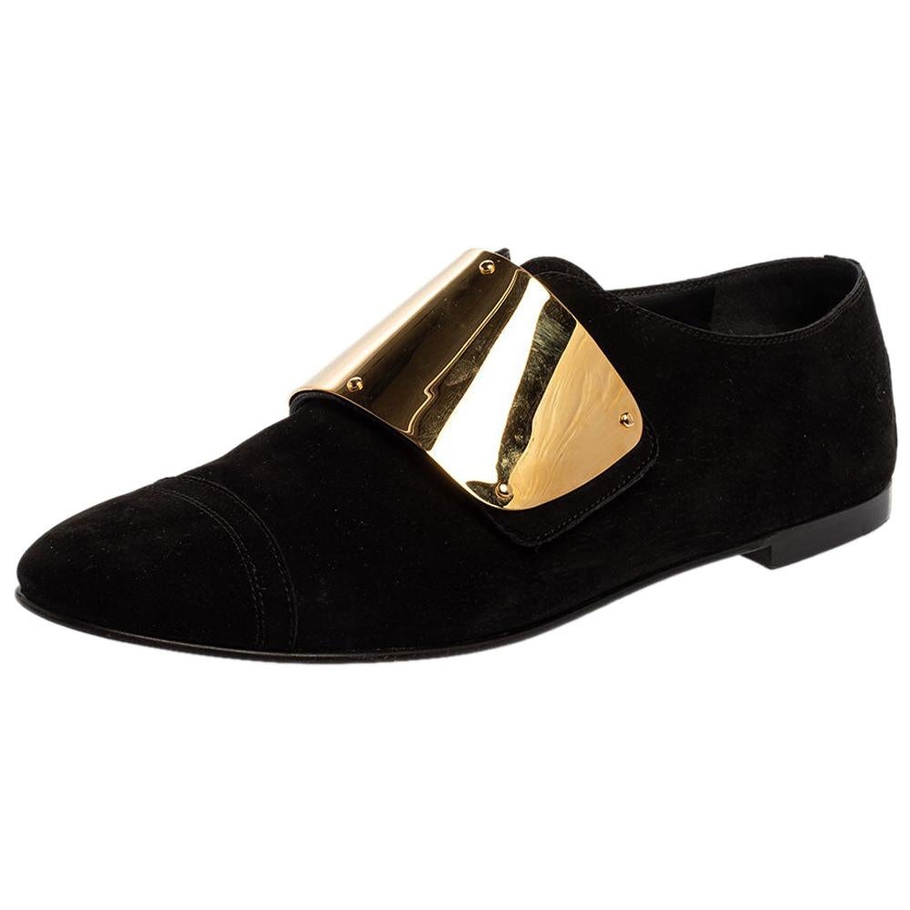 Giuseppe Zanotti Black Suede Embellished Slip On Oxford Size 41
