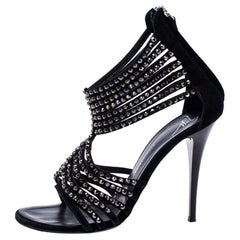 Giuseppe Zanotti Black Suede Embellished Strappy Sandals Size 36.5