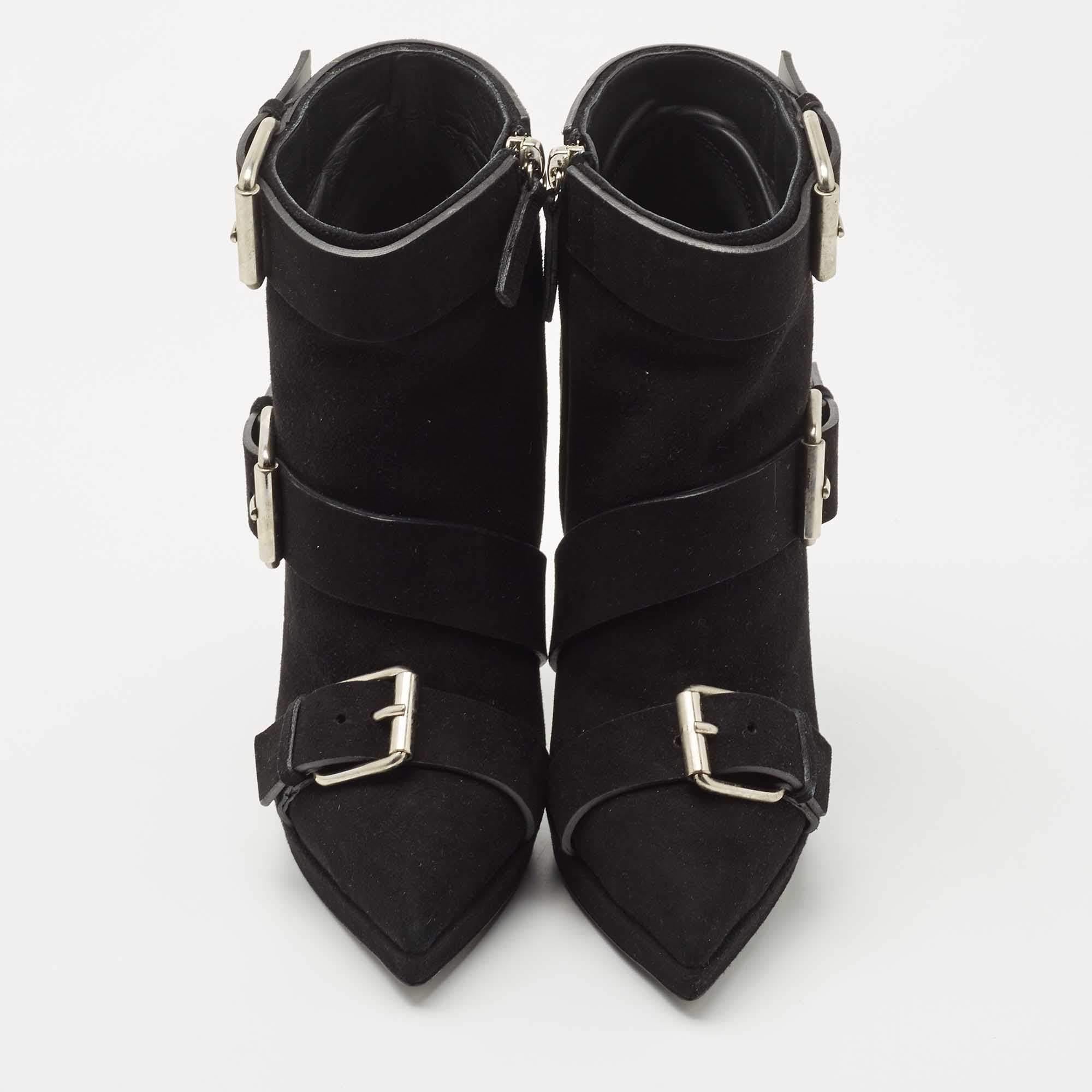 Women's Giuseppe Zanotti Black Suede Emy Buckle Detail Platform Ankle Boots Size 38