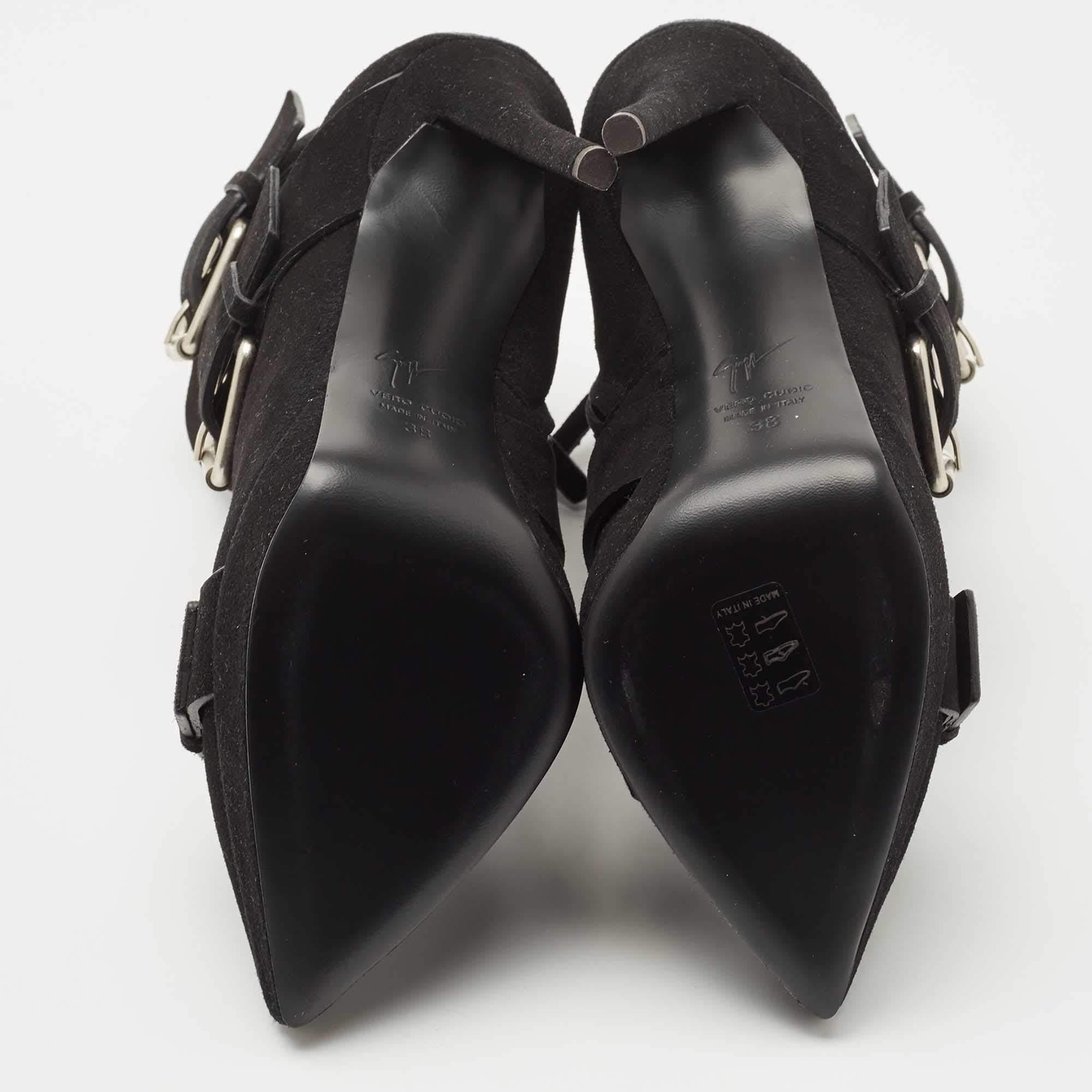 Giuseppe Zanotti Black Suede Emy Buckle Detail Platform Ankle Boots Size 38 1