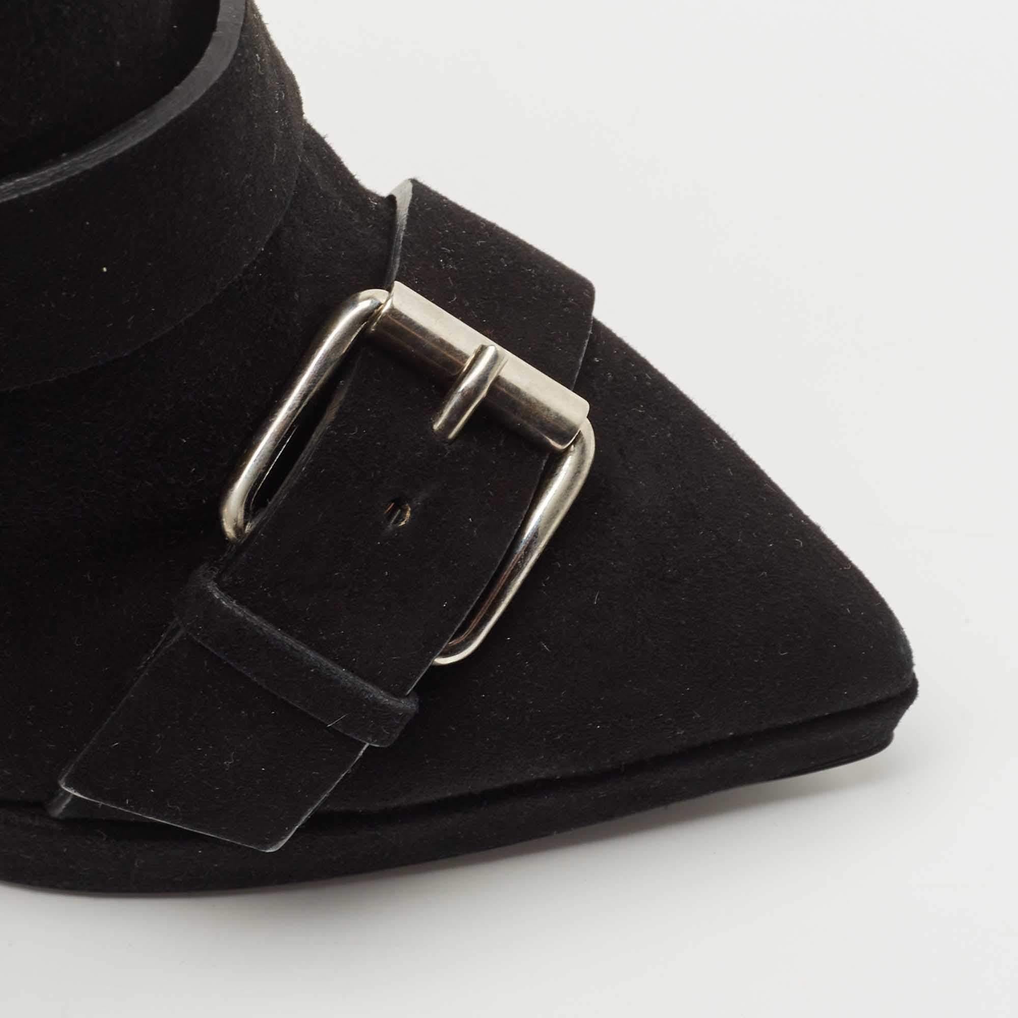 Giuseppe Zanotti Black Suede Emy Buckle Detail Platform Ankle Boots Size 38 2