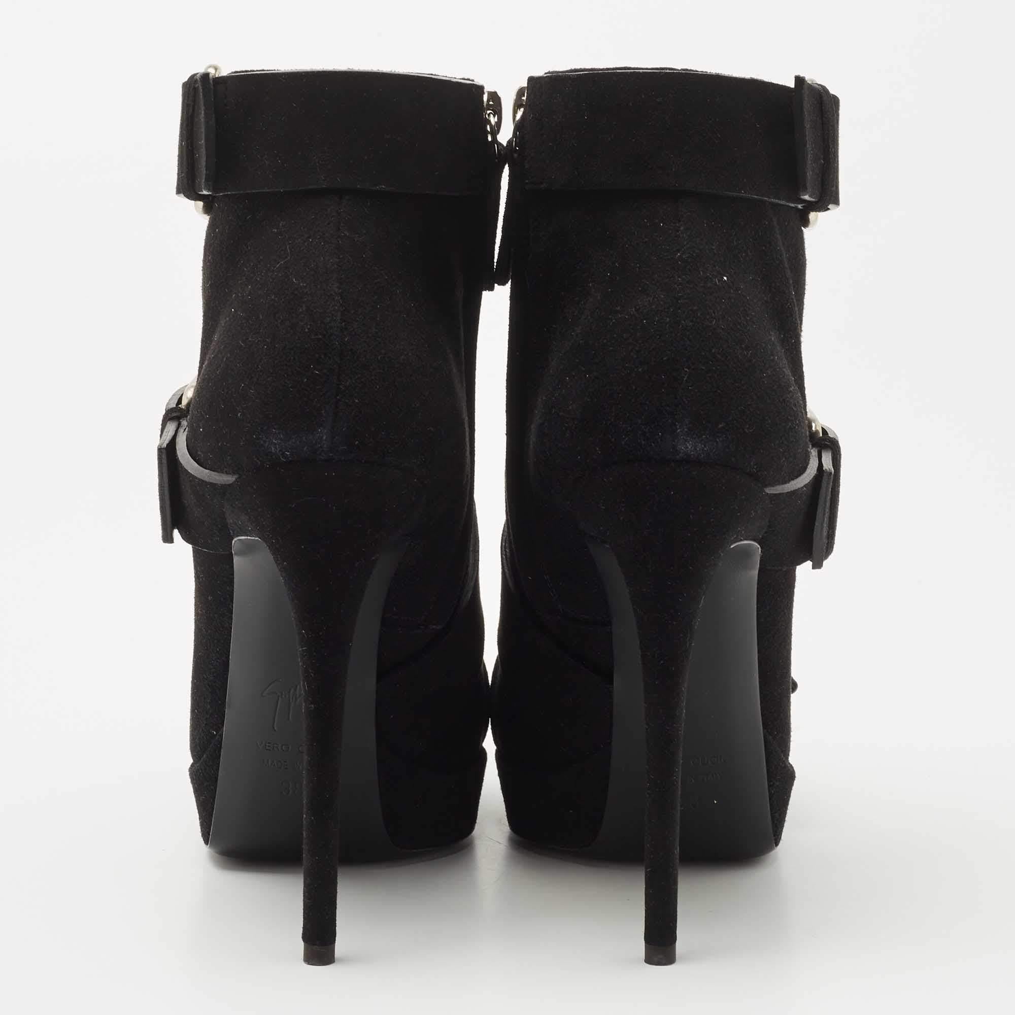Giuseppe Zanotti Black Suede Emy Buckle Detail Platform Ankle Boots Size 38 4