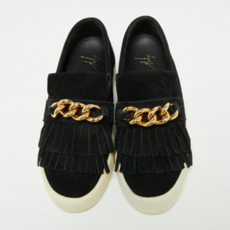 Giuseppe Zanotti - Scarpe da ginnastica con frange in camoscio nero Taglia 40 in vendita 2