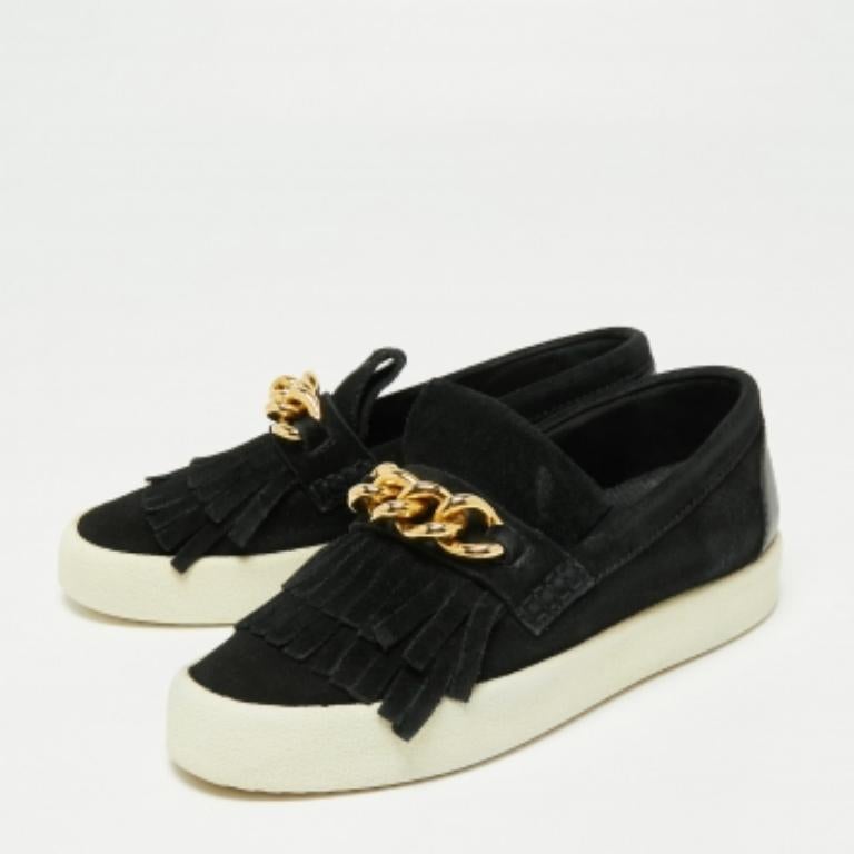 Giuseppe Zanotti - Scarpe da ginnastica con frange in camoscio nero Taglia 40 in vendita 3