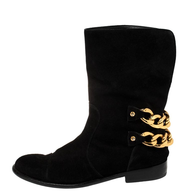Giuseppe Zanotti Black Suede Gold Chain Link Ankle Length Boots Size 40 For  Sale at 1stDibs