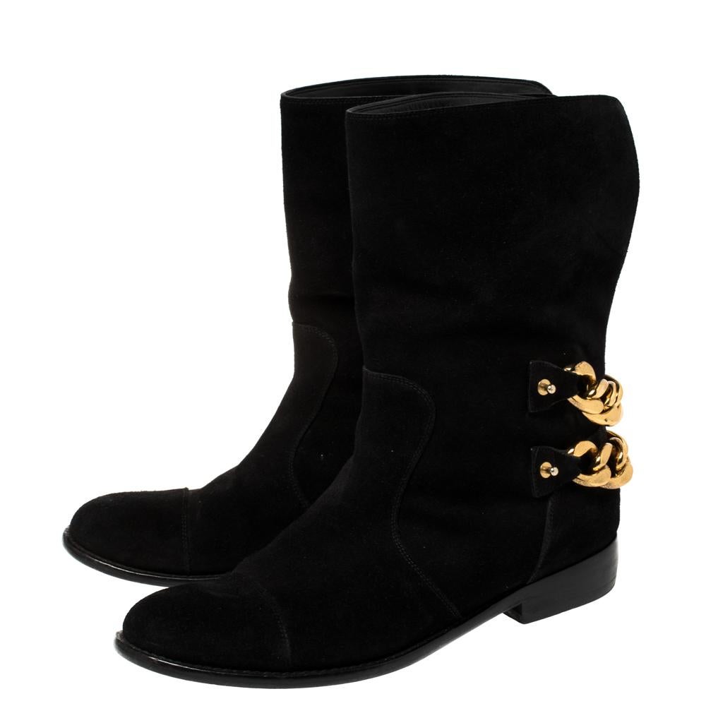 Giuseppe Zanotti Black Suede Gold Chain Link Ankle Length Boots Size 40 1