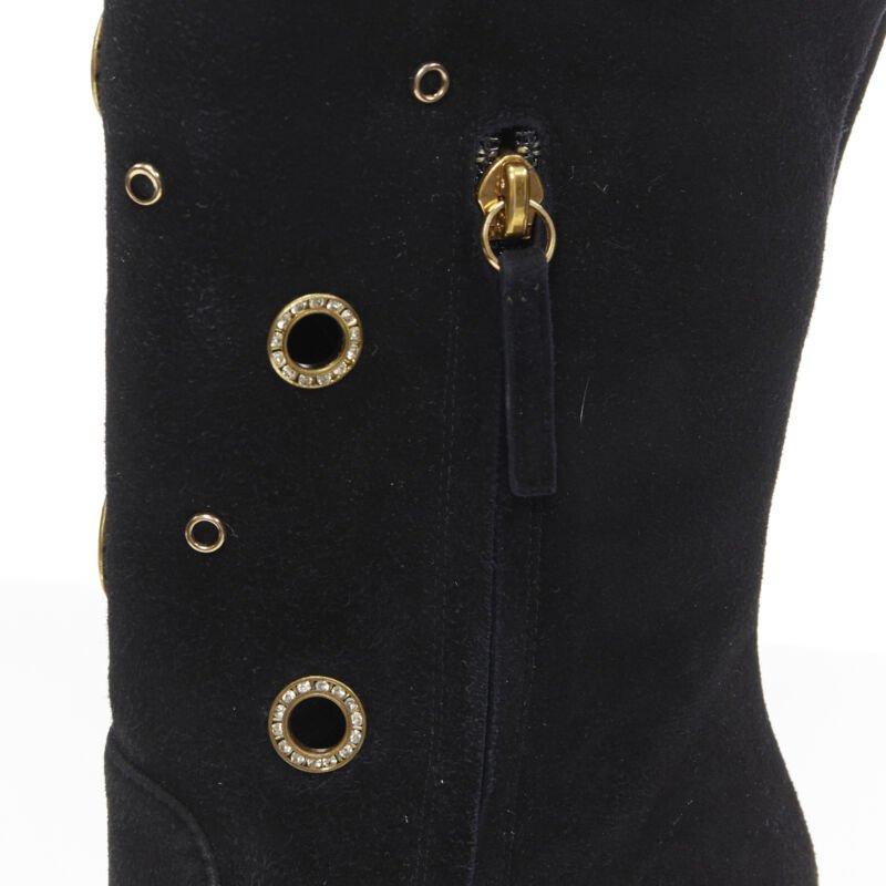 GIUSEPPE ZANOTTI stivali alti in camoscio nero con occhielli in cristallo oro EU37 in vendita 6