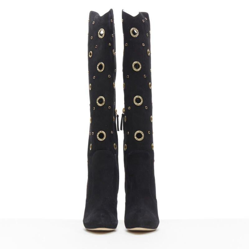 Nero GIUSEPPE ZANOTTI stivali alti in camoscio nero con occhielli in cristallo oro EU37 in vendita