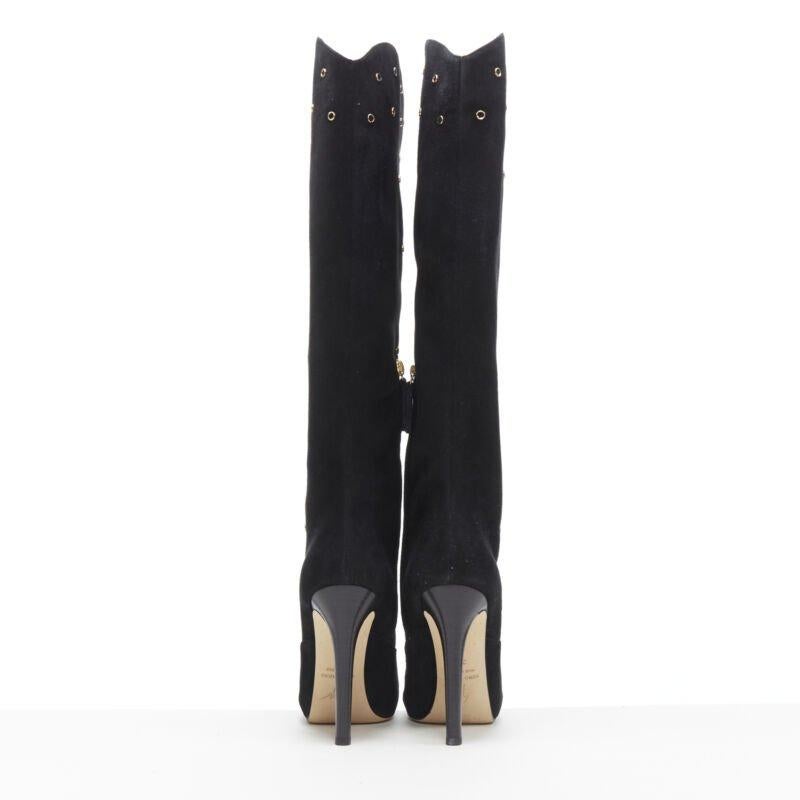 Donna GIUSEPPE ZANOTTI stivali alti in camoscio nero con occhielli in cristallo oro EU37 in vendita