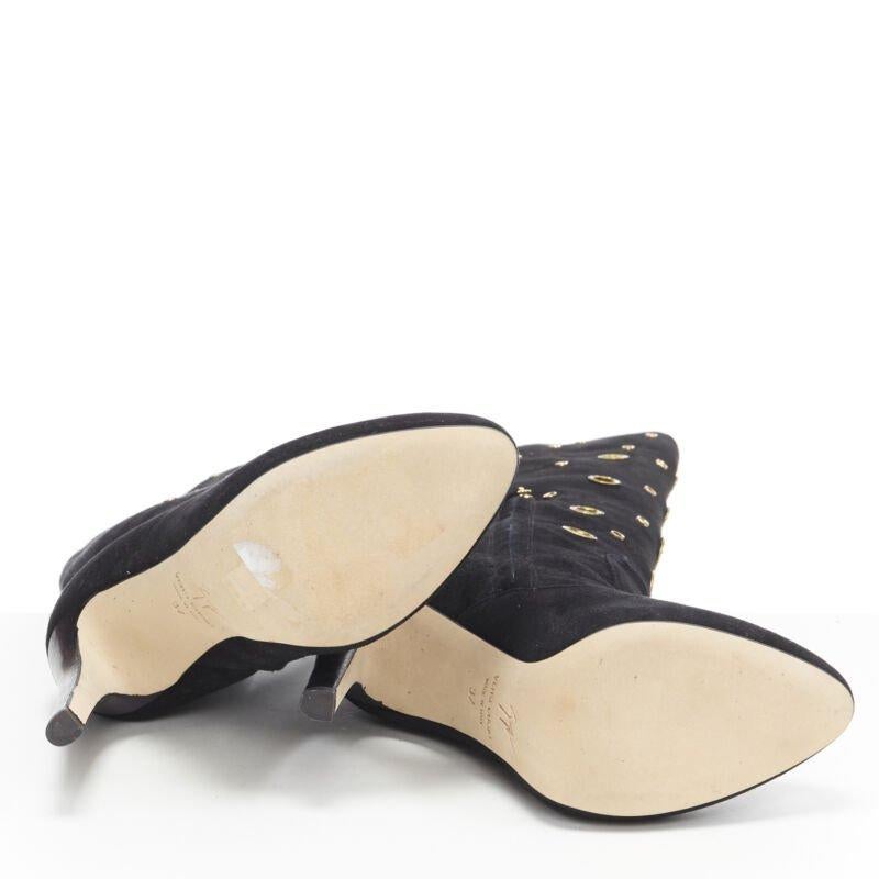 GIUSEPPE ZANOTTI stivali alti in camoscio nero con occhielli in cristallo oro EU37 in vendita 1