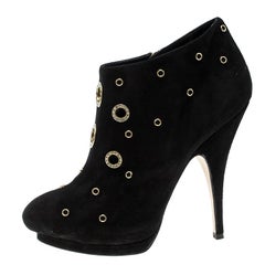 Giuseppe Zanotti Black Suede Grommet Crystal Eyelet Embellished Platform Booties