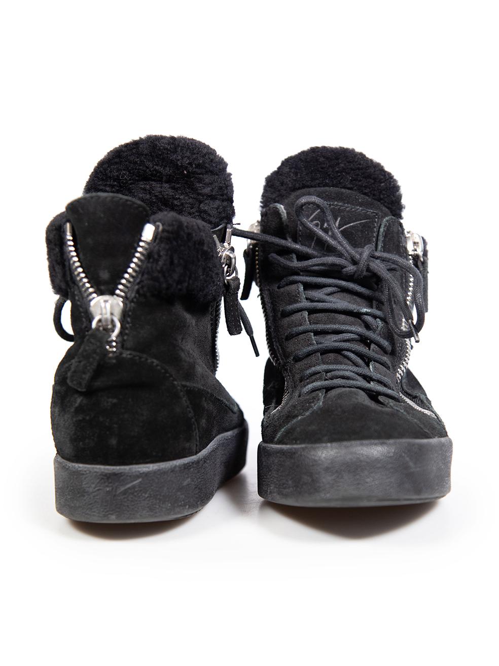 Giuseppe Zanotti Black Suede High-Top Trainers Size IT 37.5 In Good Condition For Sale In London, GB