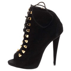 Giuseppe Zanotti Black Suede Lace Up Booties Size 38