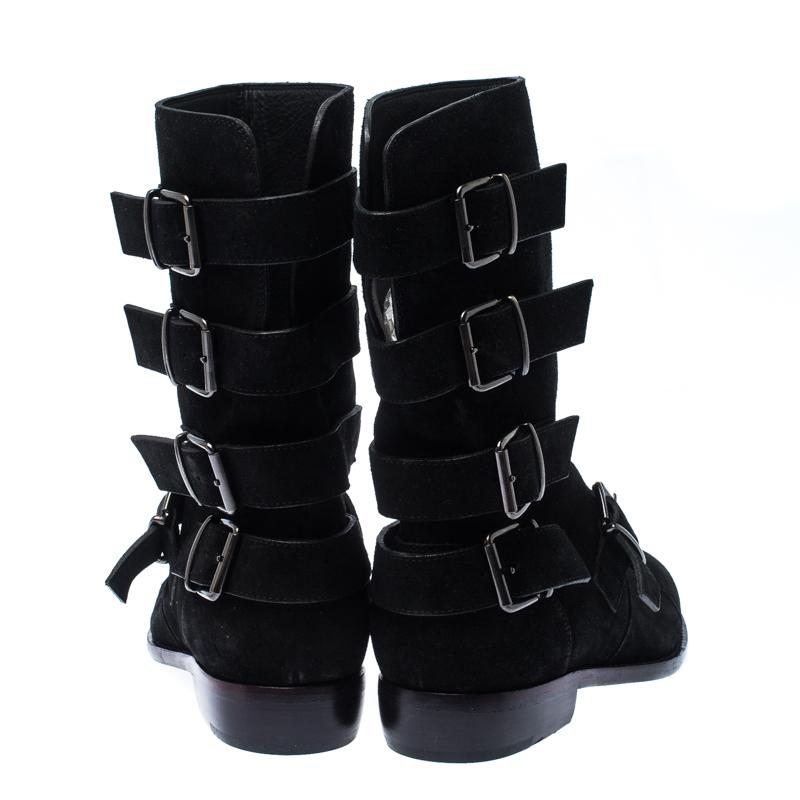 Giuseppe Zanotti Black Suede Leather Buckle Ankle Boots Size 38 In Excellent Condition In Dubai, Al Qouz 2