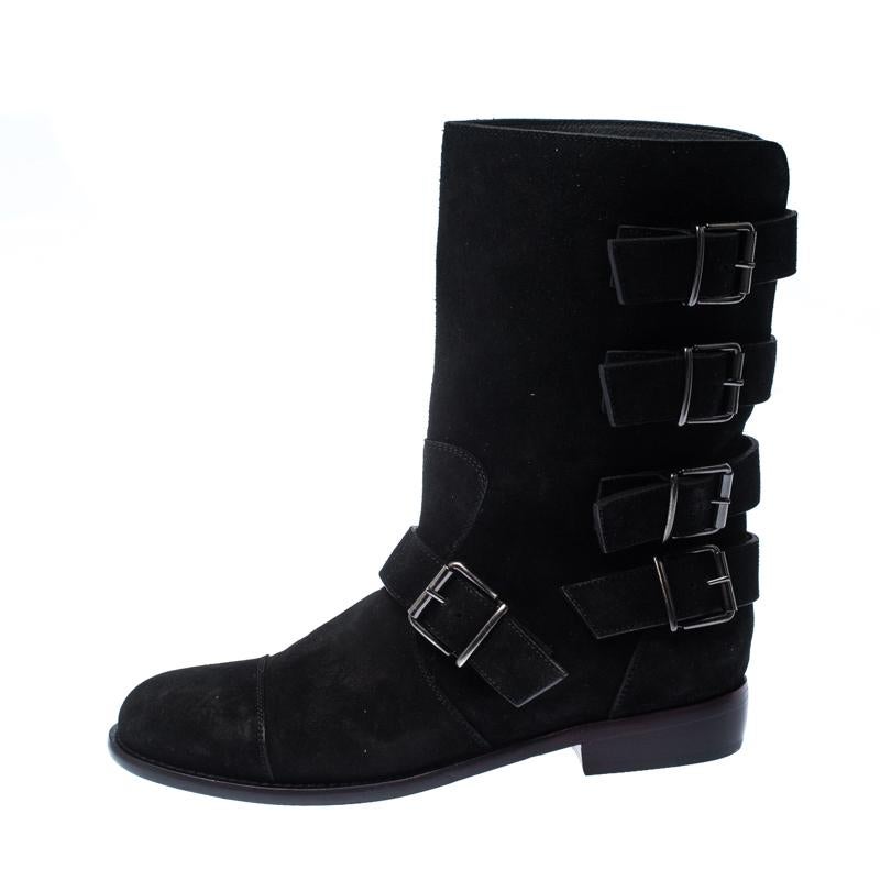 Giuseppe Zanotti Black Suede Leather Buckle Ankle Boots Size 38 1