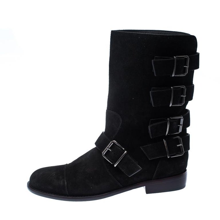 Giuseppe Zanotti Black Suede Leather Buckle Ankle Boots Size 38 For Sale at  1stDibs