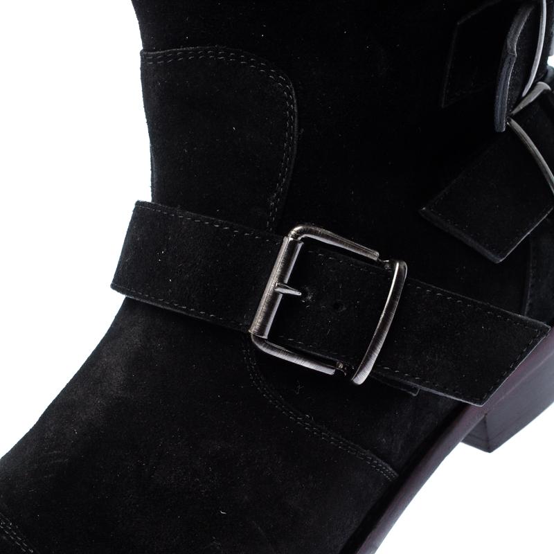Giuseppe Zanotti Black Suede Leather Buckle Ankle Boots Size 38 2