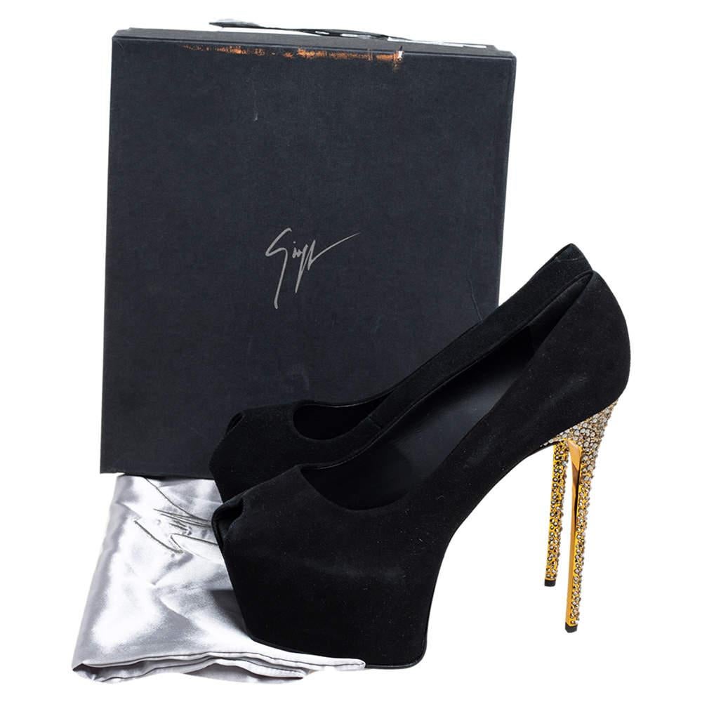 Giuseppe Zanotti Black Suede Liza Peep Toe Platform Pumps Size 41 4