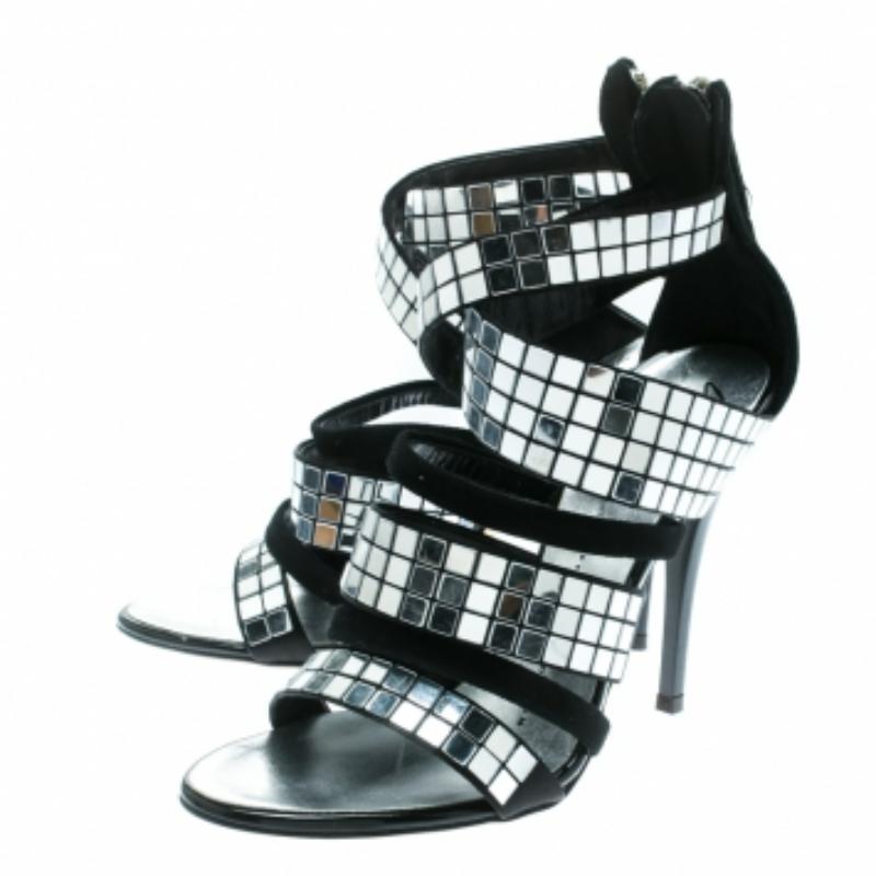 Giuseppe Zanotti Sandales à lanières en daim noir avec miroir Taille 36.5 Pour femmes en vente