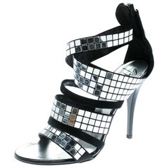 Giuseppe Zanotti Sandali a Specchio in Pelle Scamosciata Nera Taglia 36.5