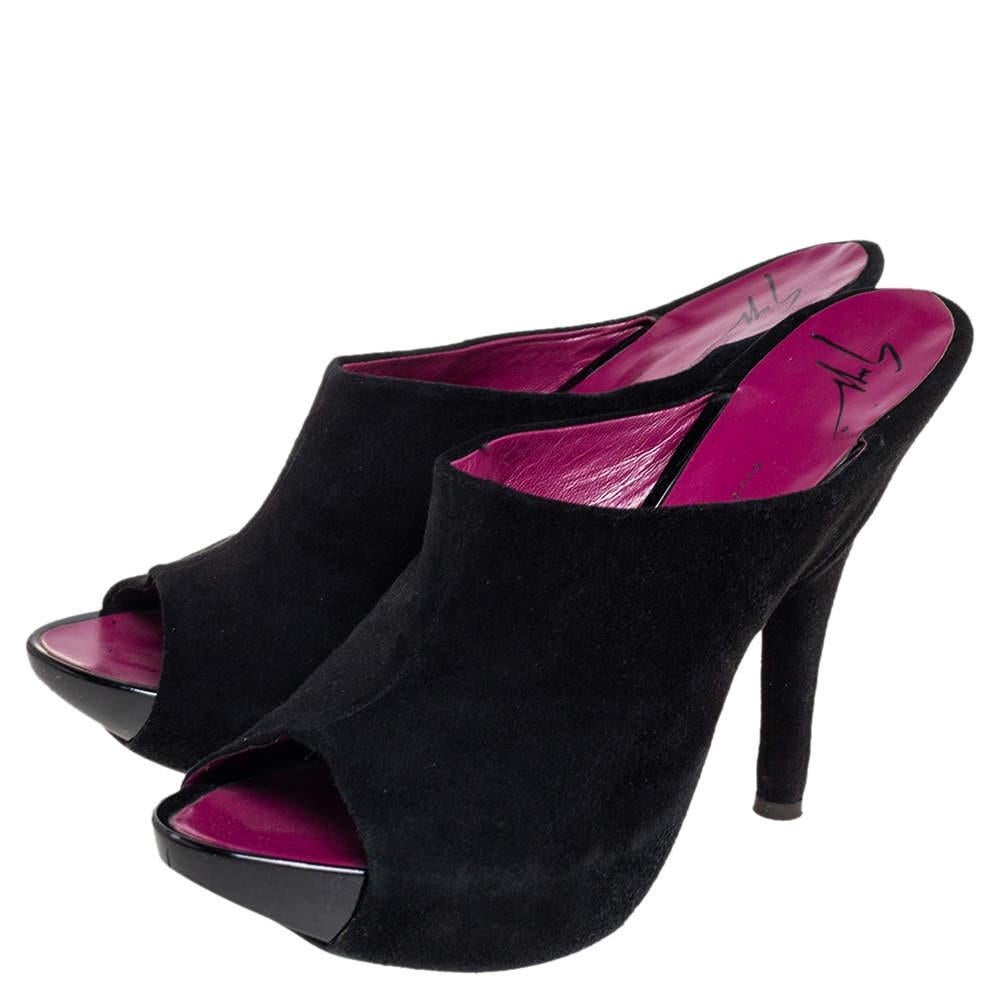 Women's Giuseppe Zanotti Black Suede Open Toe Mule Sandals Size 40.5 For Sale