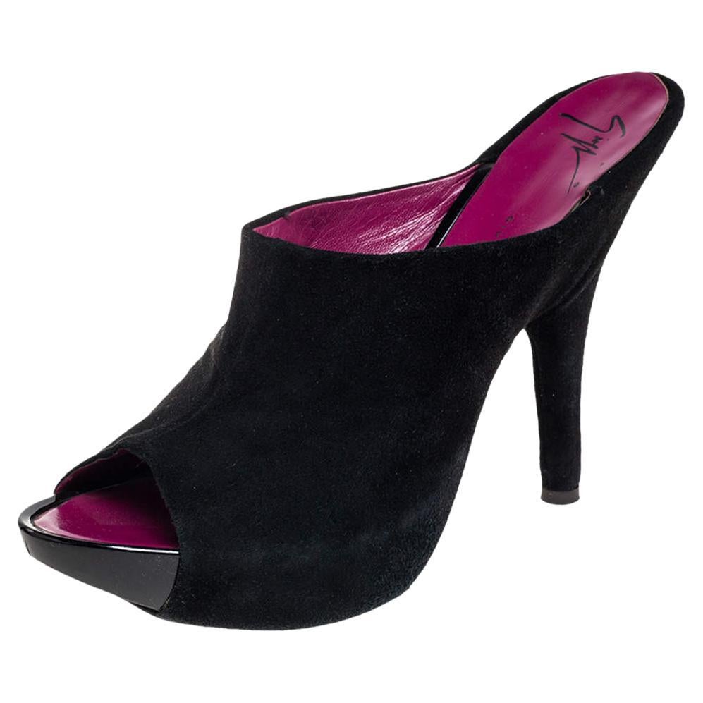 Giuseppe Zanotti Black Suede Open Toe Mule Sandals Size 40.5 For Sale