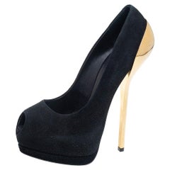 Giuseppe Zanotti Black Suede Peep Toe Platform Pumps Size 36