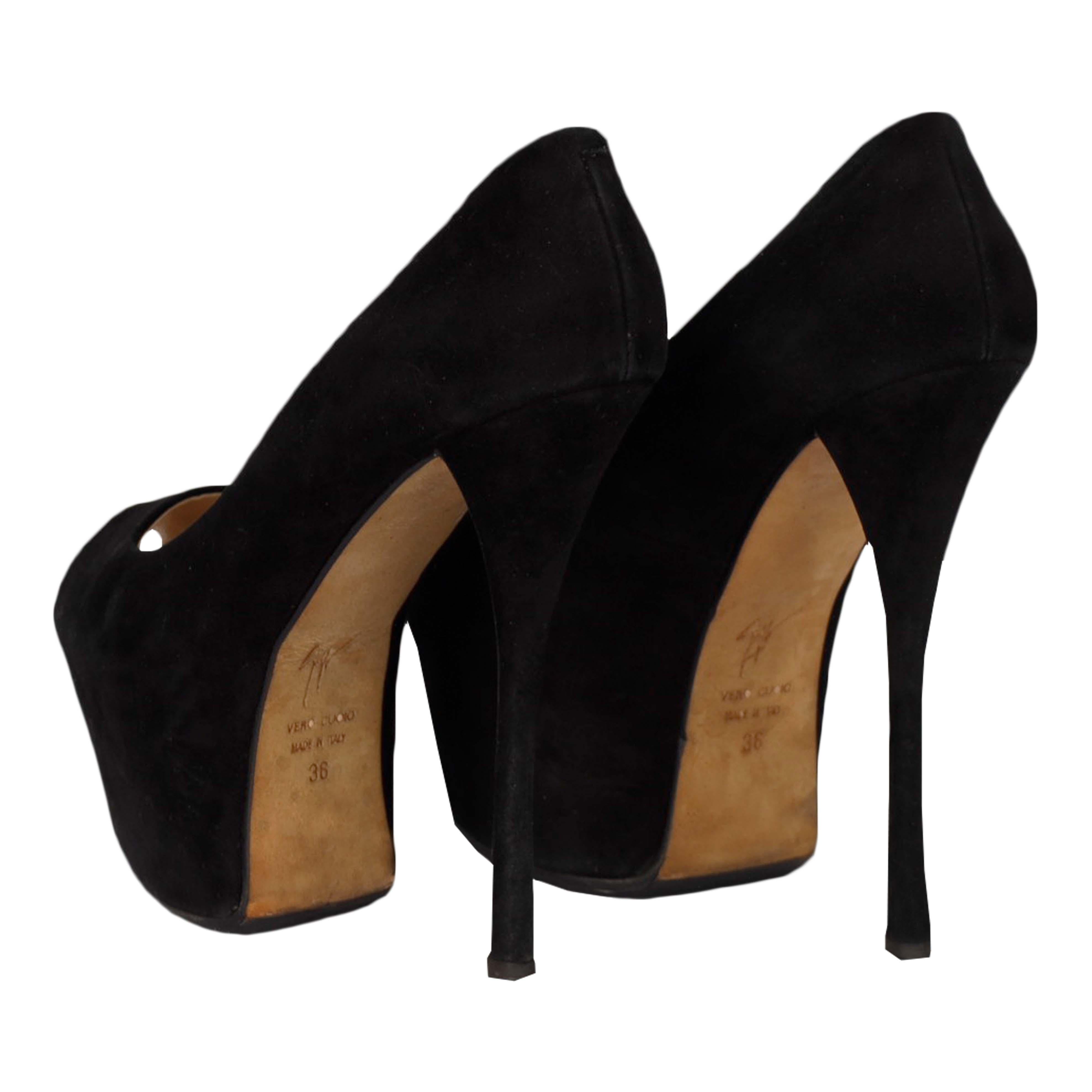 Chaussures à talons hauts à plateforme en daim noir Giuseppe Zanotti, années 20 Pour femmes en vente