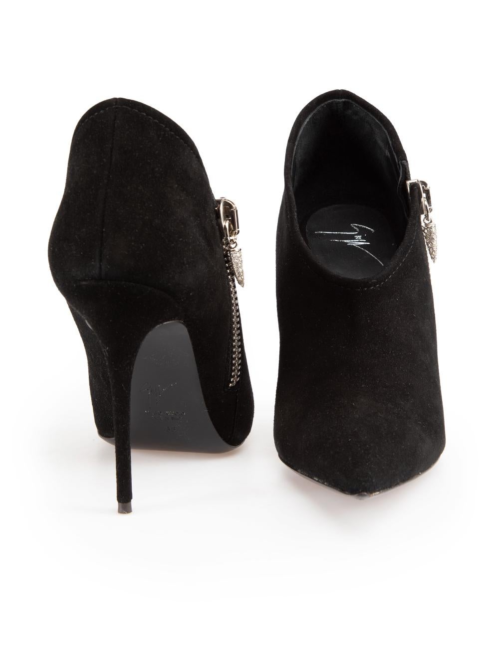 Giuseppe Zanotti Black Suede Pointed Toe Lucrezia Boots Size IT 38 In Excellent Condition In London, GB