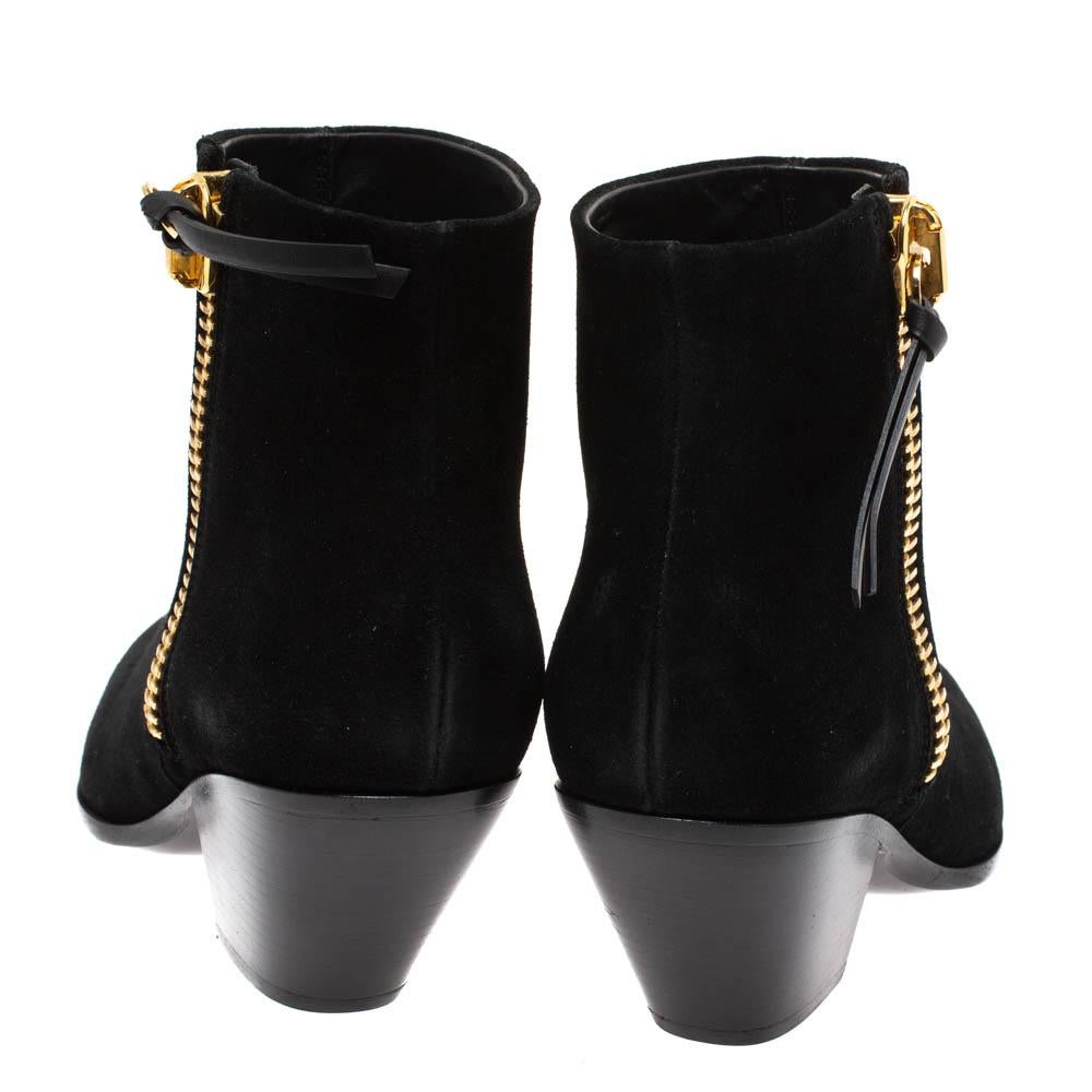 Women's Giuseppe Zanotti Black Suede Side Zip Ankle Boots Size 37