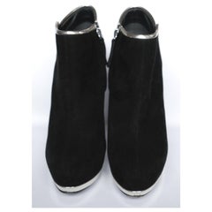 Giuseppe Zanotti Black Suede Silver Trim Booties Heels