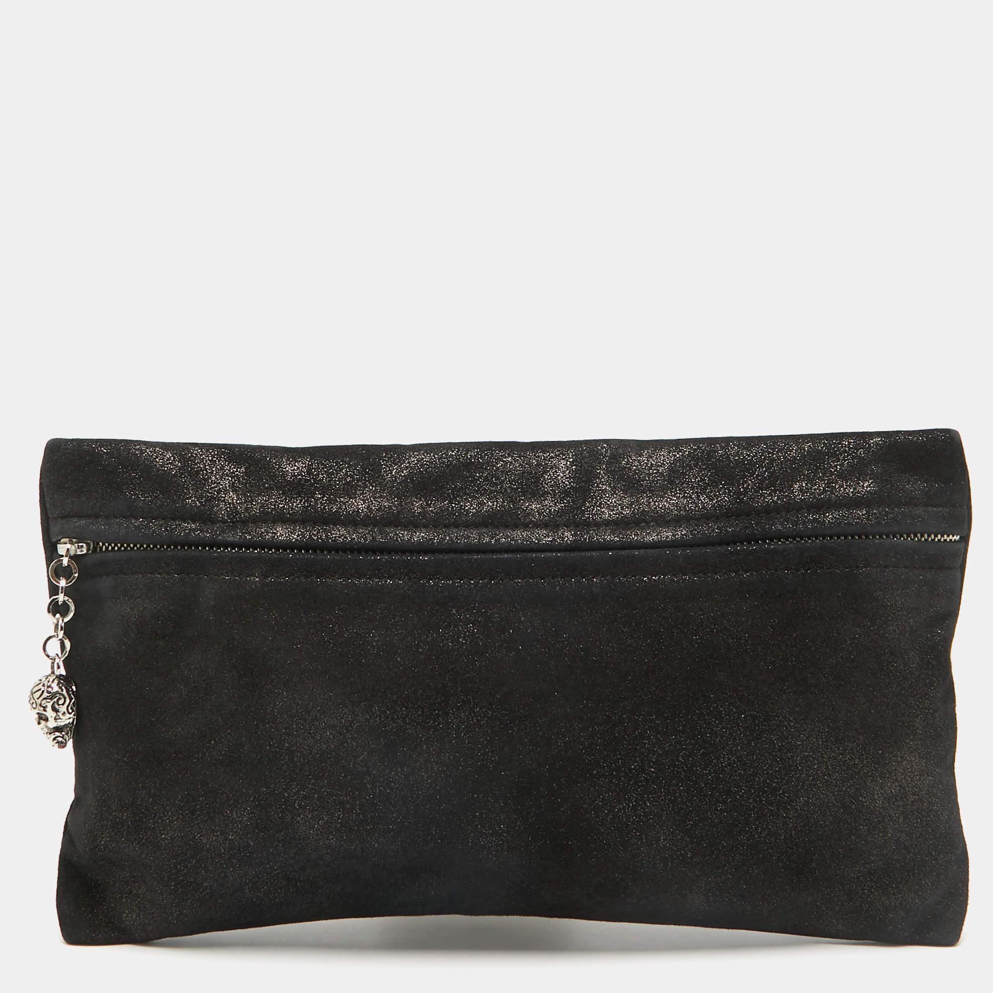 Giuseppe Zanotti Schwarz Wildleder Totenkopf Zip Clutch Damen im Angebot