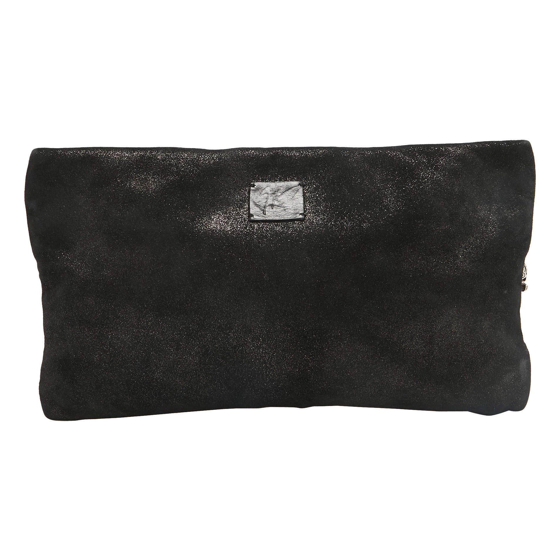 Giuseppe Zanotti Black Suede Skull Zip Clutch For Sale
