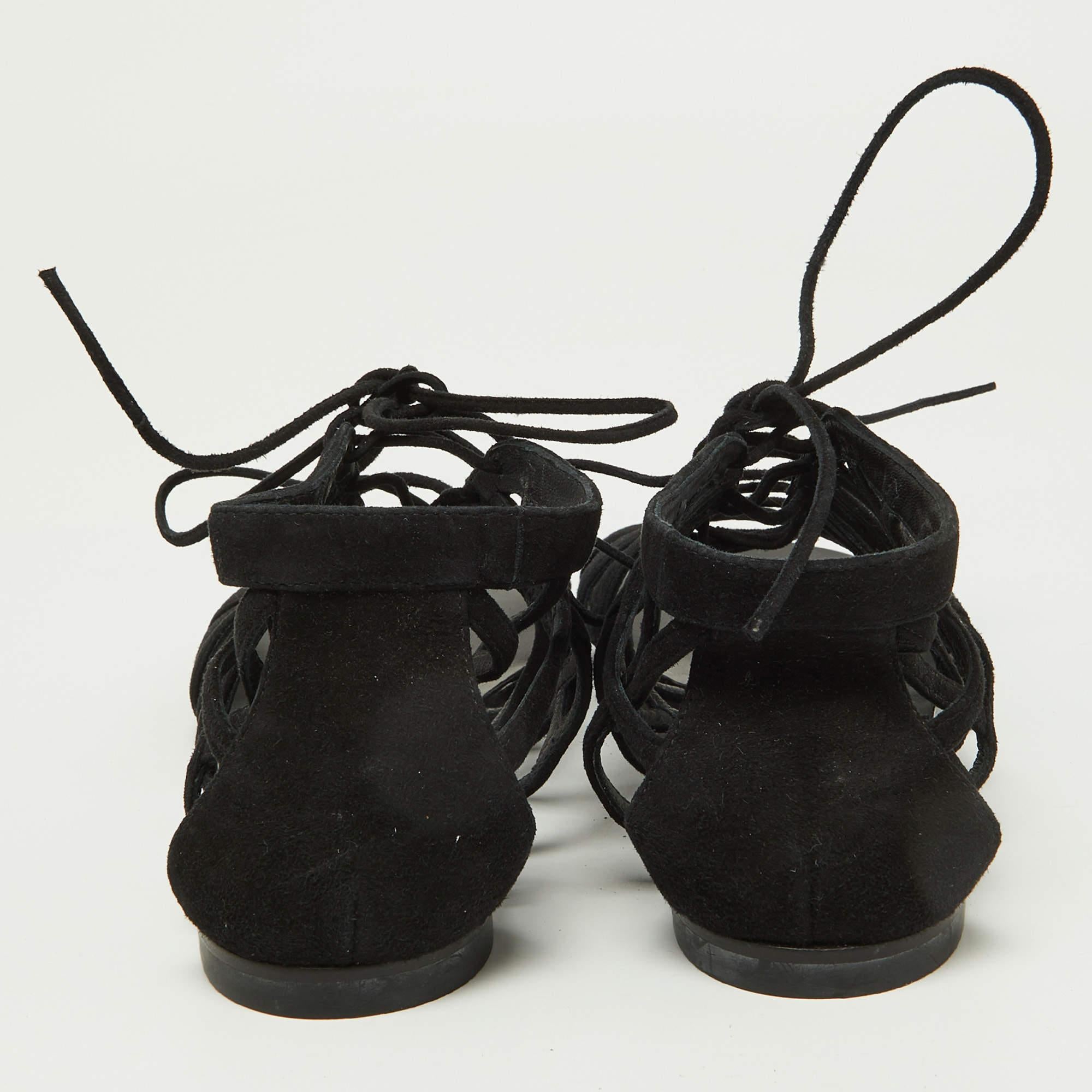 Giuseppe Zanotti Sandales plates à lacets en daim noir Taille 38 Pour femmes en vente