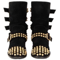 GIUSEPPE ZANOTTI black suede STUDDED BIKER Flat Boots Shoes 38