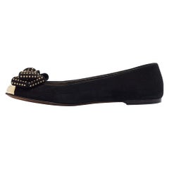 Giuseppe Zanotti Black Suede Studded Bow Ballet Flats Size 37