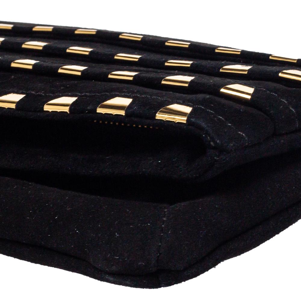 Giuseppe Zanotti Black Suede Studded Foldover Clutch 3