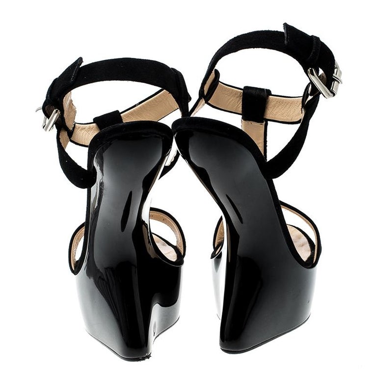 Giuseppe Zanotti Black Suede T Strap Platform Heel Less Wedge Sandals ...