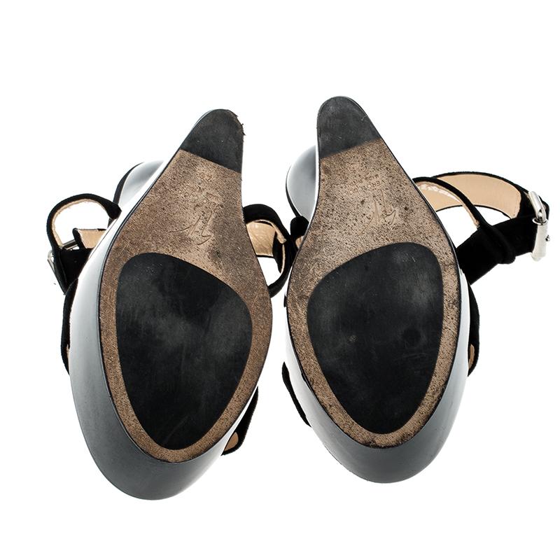 Giuseppe Zanotti Black Suede T Strap Platform Heel Less Wedge Sandals Size 40 2