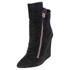 Giuseppe Zanotti Black Suede Wedge Ankle Booties Size 37.5