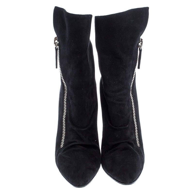 Giuseppe Zanotti Black Suede Wedge Ankle Boots Size 37.5 In Good Condition In Dubai, Al Qouz 2
