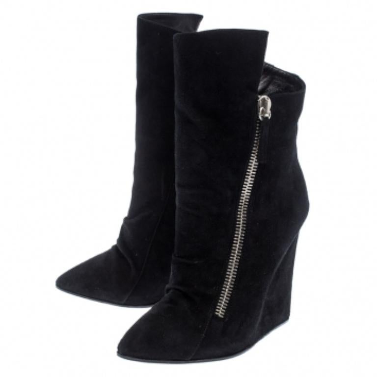 Noir Giuseppe Zanotti Black Suede Wedge Ankle Boots Size 37.5 en vente