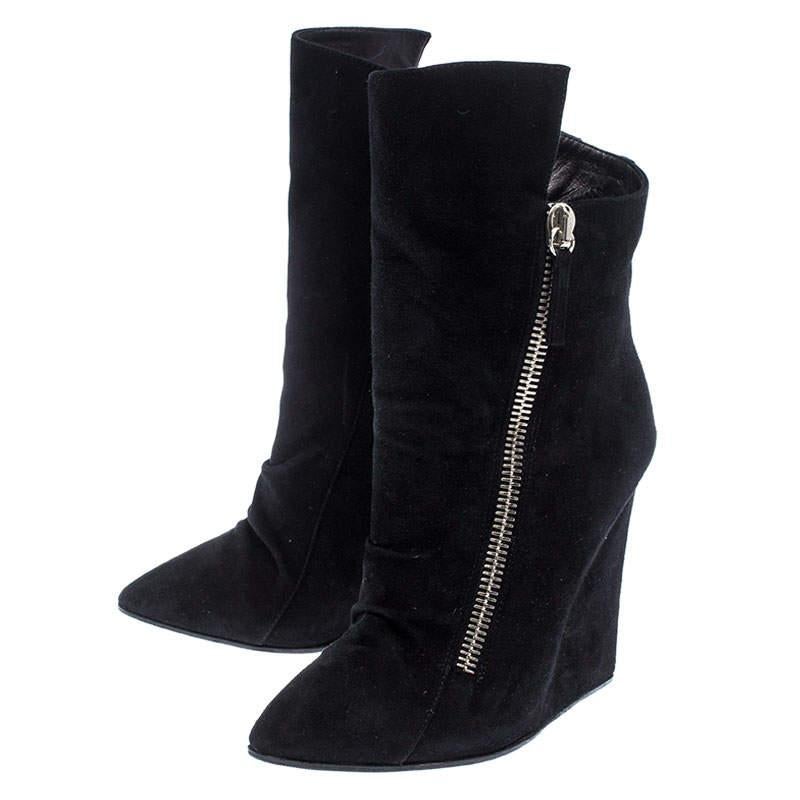 Women's Giuseppe Zanotti Black Suede Wedge Ankle Boots Size 37.5