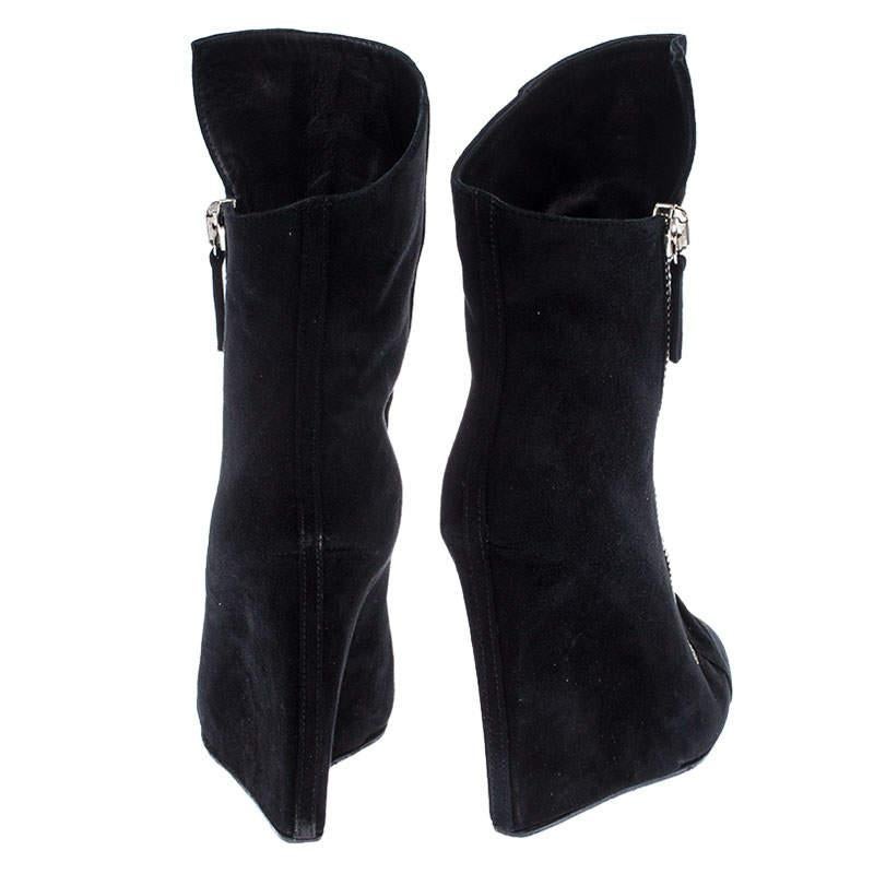 Giuseppe Zanotti Black Suede Wedge Ankle Boots Size 37.5 1