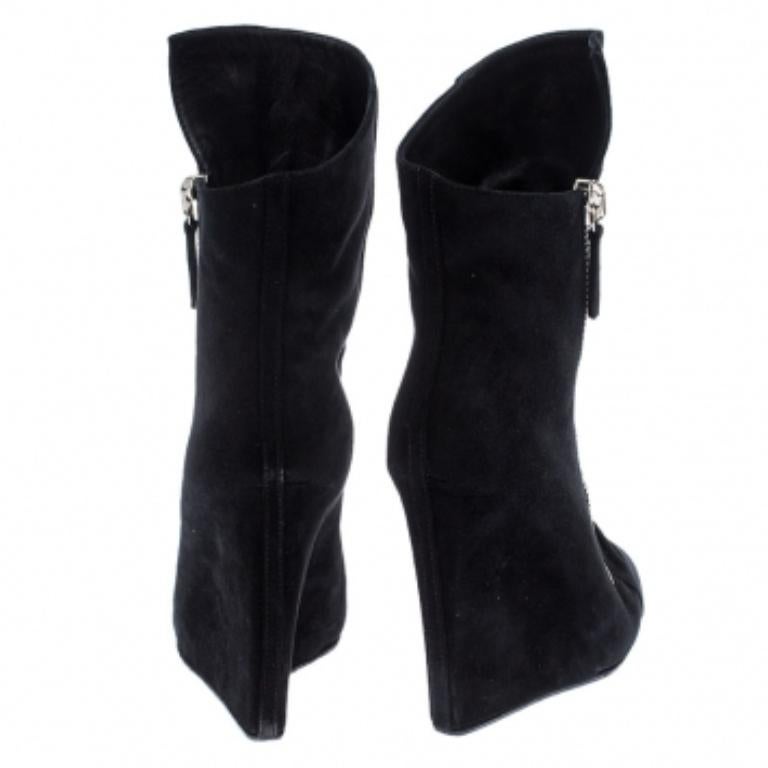 Giuseppe Zanotti Black Suede Wedge Ankle Boots Size 37.5 Pour femmes en vente