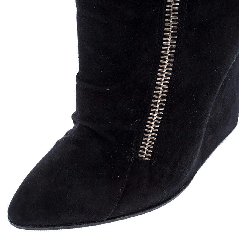 Giuseppe Zanotti Black Suede Wedge Ankle Boots Size 37.5 3